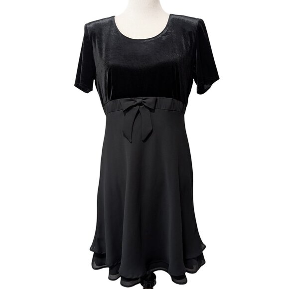 Vintage Molly Malloy Evening Women Sz 10 Black Velvet Chiffon Bow Cocktail Dress - Picture 1 of 8